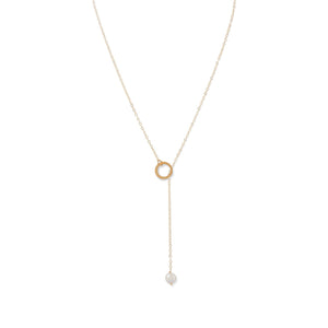 14 Karat Gold Lariat Necklace with Cultured Freshwater Pearl End - Joyeria Lady