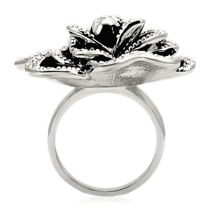 0W252 Rhodium Brass Ring with Top Grade Crystal in Clear