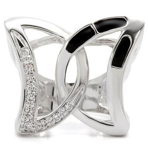 0W050 Rhodium Brass Ring with AAA Grade CZ in Clear