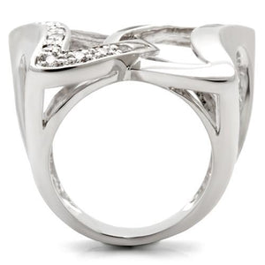 0W050 Rhodium Brass Ring with AAA Grade CZ in Clear