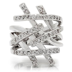 0W061 Rhodium Brass Ring with AAA Grade CZ in Clear
