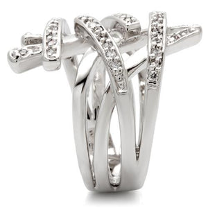 0W061 Rhodium Brass Ring with AAA Grade CZ in Clear