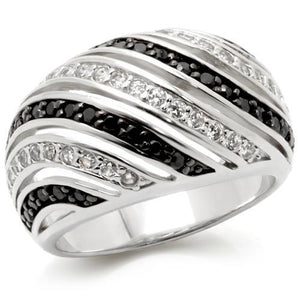 0W224 Rhodium + Ruthenium Brass Ring with AAA Grade CZ in Jet - Joyeria Lady