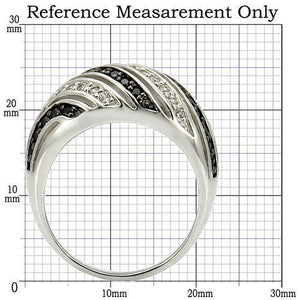 0W224 Rhodium + Ruthenium Brass Ring with AAA Grade CZ in Jet