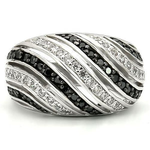 0W224 Rhodium + Ruthenium Brass Ring with AAA Grade CZ in Jet