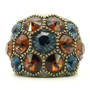 0W234 Antique Copper Brass Ring with Top Grade Crystal in Multi Color