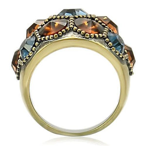 0W234 Antique Copper Brass Ring with Top Grade Crystal in Multi Color