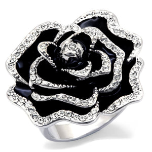 0W252 Rhodium Brass Ring with Top Grade Crystal in Clear - Joyeria Lady
