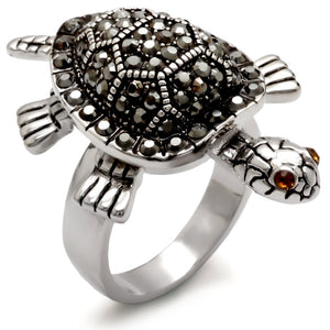 0W285 Rhodium Brass Ring with Top Grade Crystal in Multi Color - Joyeria Lady