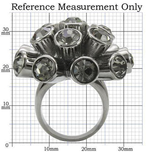 0W306 Ruthenium Brass Ring with Top Grade Crystal in Jet