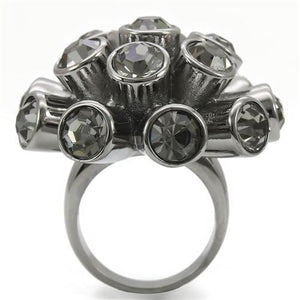 0W306 Ruthenium Brass Ring with Top Grade Crystal in Jet