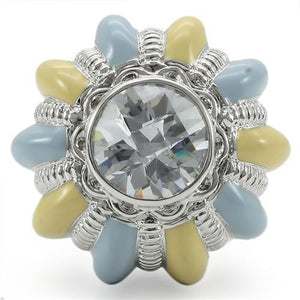 0W308 Rhodium Brass Ring with AAA Grade CZ in Clear