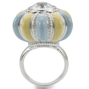 0W308 Rhodium Brass Ring with AAA Grade CZ in Clear