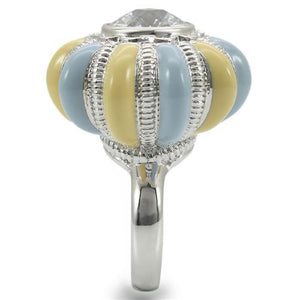 0W308 Rhodium Brass Ring with AAA Grade CZ in Clear