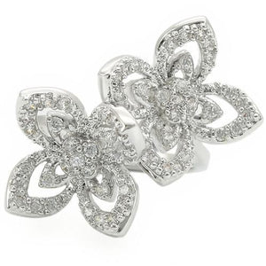 0W336 Rhodium Brass Ring with AAA Grade CZ in Clear