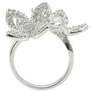 0W336 Rhodium Brass Ring with AAA Grade CZ in Clear