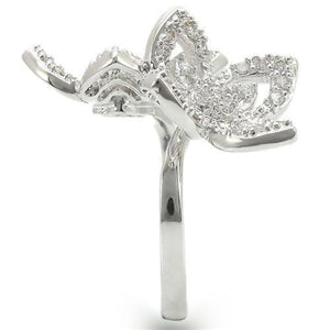 0W336 Rhodium Brass Ring with AAA Grade CZ in Clear
