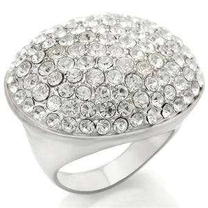 0W348 Rhodium+Brushed Brass Ring with Top Grade Crystal in Clear - Joyeria Lady
