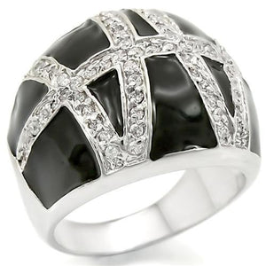 0W355 Rhodium Brass Ring with AAA Grade CZ in Clear - Joyeria Lady