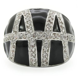0W355 Rhodium Brass Ring with AAA Grade CZ in Clear