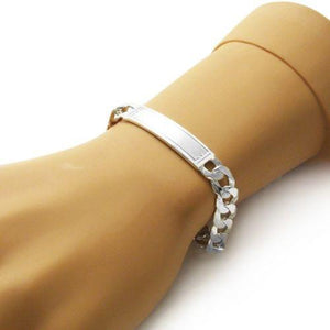 Charming Sterling Silver Engravable Brushed Center Cuban I.D. Bracelet