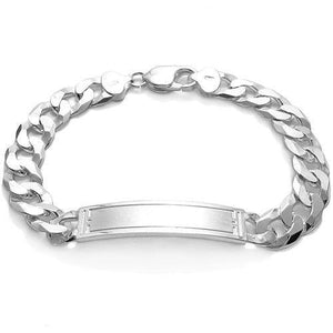 Charming Sterling Silver Engravable Brushed Center Cuban I.D. Bracelet