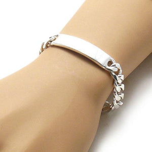 Grand 11mm (300 Gauge) Sterling Silver Cuban Link ID Bracelet with Engravable Plate. Available in 8" and 9" Lengths.