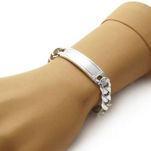 Stunning Sterling Silver Engravable Brushed Center Figaro ID Bracelet