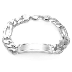 Stunning Sterling Silver Engravable Brushed Center Figaro ID Bracelet
