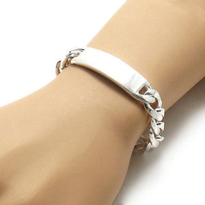 Luxurious 13mm (350 Gauge) Sterling Silver Cuban Link ID Bracelet with Engravable Plate. Available in 8" and 9" Lengths.