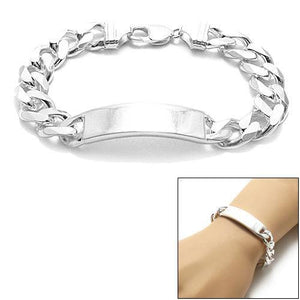 Luxurious 13mm (350 Gauge) Sterling Silver Cuban Link ID Bracelet with Engravable Plate. Available in 8" and 9" Lengths. - Joyeria Lady