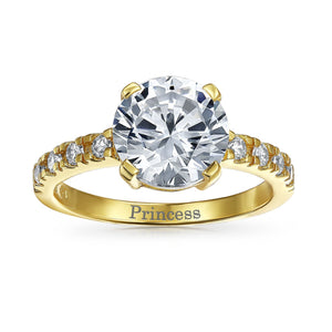 4CT Solitaire CZ Engagement Ring Band Gold Plated Sterling Silver