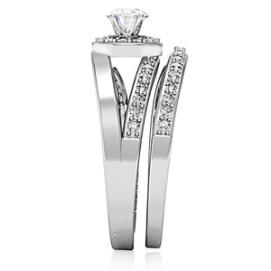 1W164 Rhodium Brass Ring with AAA Grade CZ in Clear