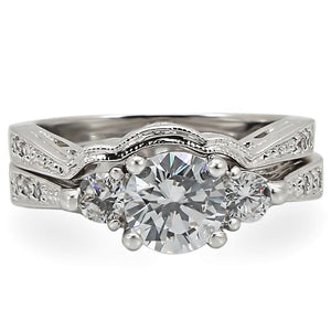 1W002 Rhodium Brass Ring with AAA Grade CZ in Clear