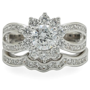 1W008 Rhodium Brass Ring with AAA Grade CZ in Clear