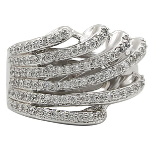 1W018 Rhodium Brass Ring with AAA Grade CZ in Clear