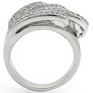 1W018 Rhodium Brass Ring with AAA Grade CZ in Clear