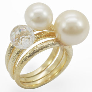 1W054 Gold Brass Ring with Synthetic in Citrine Yellow - Joyeria Lady