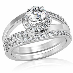 1W164 Rhodium Brass Ring with AAA Grade CZ in Clear - Joyeria Lady