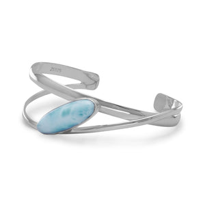 Large Oblong Larimar Cuff Bracelet - Joyeria Lady