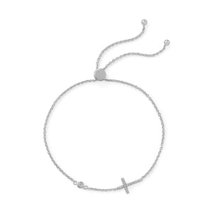 Rhodium Plated CZ Cross Friendship Bolo Bracelet - Joyeria Lady