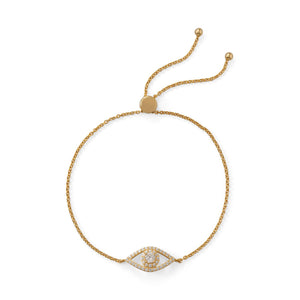 14 Karat Gold Plated CZ Evil Eye Friendship Bolo Bracelet - Joyeria Lady