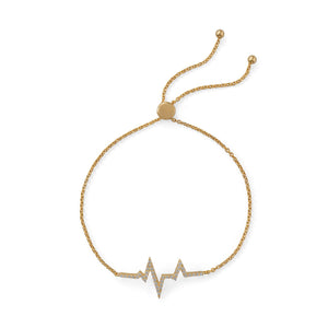 14 Karat Gold Plated CZ Heartbeat Friendship Bolo Bracelet - Joyeria Lady