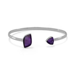 Sterling Silver Amethyst Open Cuff Bracelet - Joyeria Lady