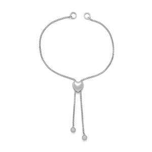 Rhodium Plated Adaptable Heart Box Chain Bolo Bracelet - Joyeria Lady