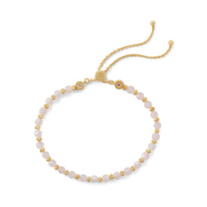 18 Karat Gold Plated Faceted Rose Quartz Bolo Bracelet - Joyeria Lady