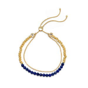 18 Karat Gold Plated Double Strand Lapis Bolo Bracelet - Joyeria Lady