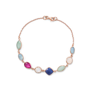 14 Karat Rose Gold Plated Multi Gemstone Bracelet - Joyeria Lady