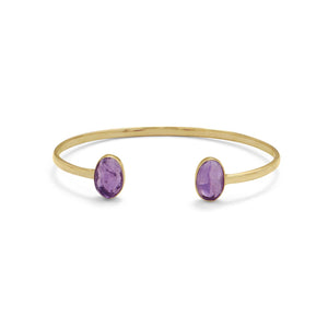14 Karat Gold Plated Rough Cut Amethyst Split Bangle - Joyeria Lady