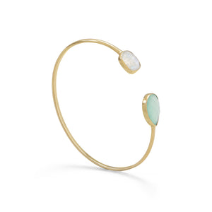 14 Karat Gold Plated Rainbow Moonstone and Green Chalcedony Split Bangle